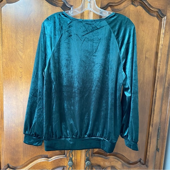 NWT Philosophy velour velvet long sleeve blouse emerald green Sz L - Picture 2 of 6